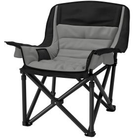 Outsunny Padded Camping Chair for Adults, Portable Folding Camping Chair with Side Pockets, Cup Holders, Carry Bag, Gray